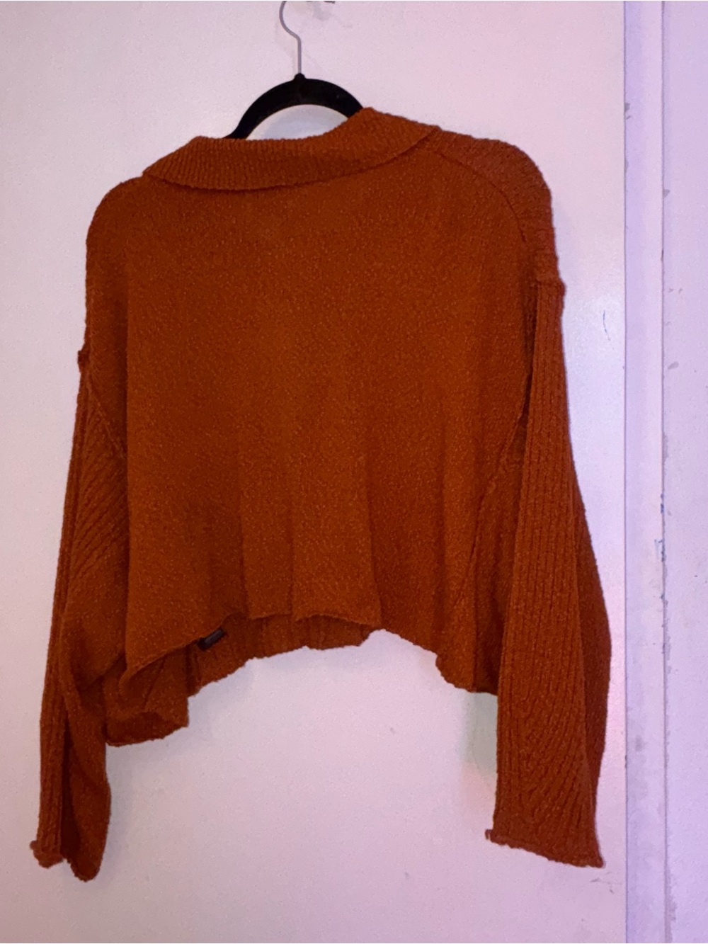 BDG Cropped Ribbed Button-Up Cardigan - Rust - Picture 3 of 8